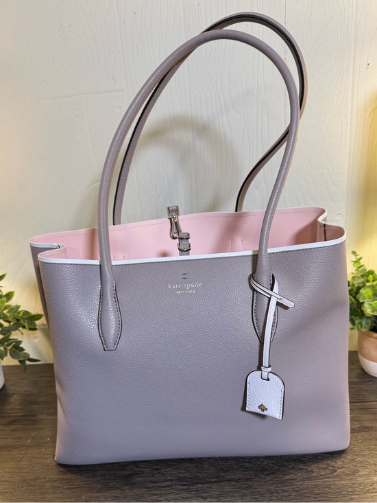 kate spade Handbags - Kate Spade Eva Large Taupe Tote with Pink Interior EUC